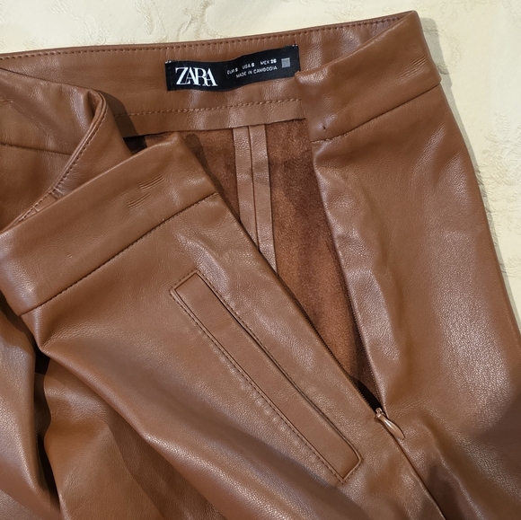 Zara Pants - Zara Brown Faux Leather Leggings/Pants.  Size Small